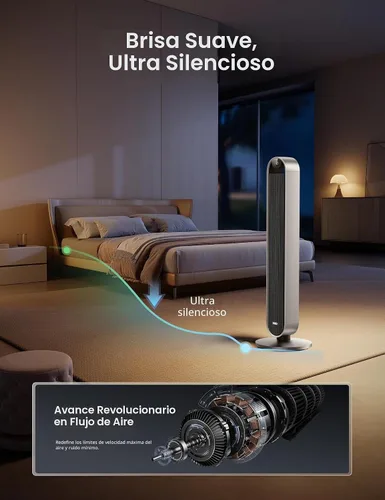 Vista 5 de DREO Ventilador de torre inteligente para dormitorio, ventilador oscilante Plata