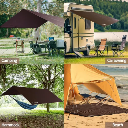 Vista 7 de JAICOM Lona Impermeable para Acampar - Toldo para Lluvia de Hamaca de 10X10 pies, Ultraligera y Portátil con Protección UV, Lona para Mochilero