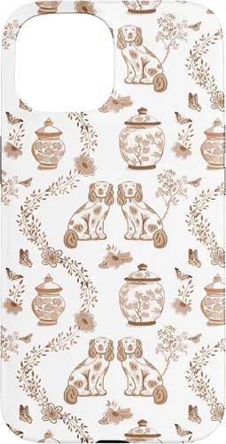 Vista 6 de Funda para iPhone XS Max Preppy Marrón y Blanco Toile Chinoiserie Perros y Jengibre