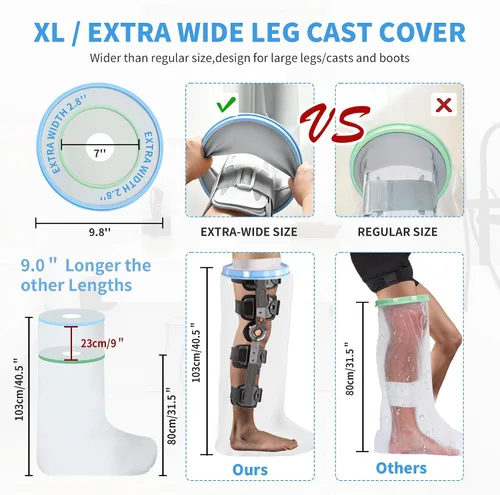Vista 4 de Protector de pierna para adultos para ducha, vendaje de ducha impermeable y cubierta fundida, protección completa de pierna hermética para piernas