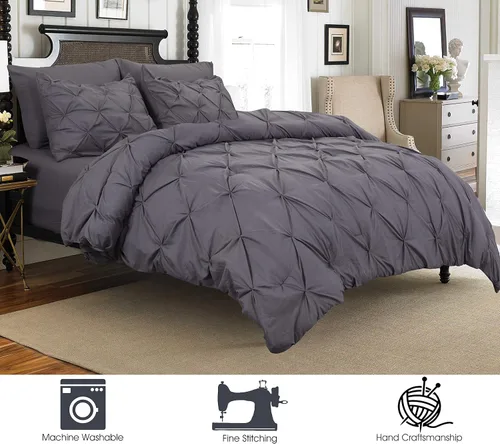 Vista 2 de Elegant Comfort Juego de funda de edredón de microfibra ultrasuave con cierre de botón plisado de 3 piezas, resistente a las arrugas, decoración