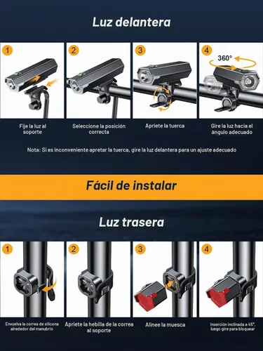 Vista 7 de Cuvccn Luces de bicicleta superbrillantes de 1000 lúmenes con luz lateral, 4+6 modos recargables de bicicleta delanteras y traseras, faros
