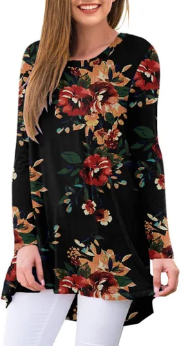 Vista 9 de AWULIFFAN Blusa tipo túnica holgada de manga larga con cuello redondo para mujer
