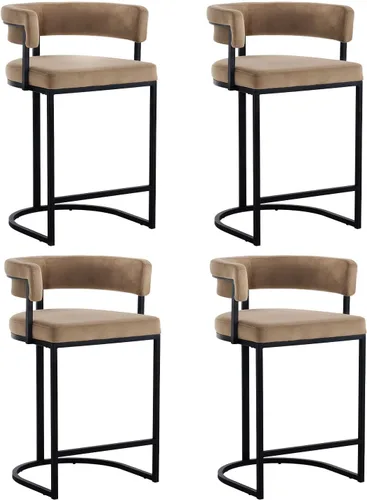 Vista 20 de Modern Barrel - Juego de 2 taburetes de bar de terciopelo de 24 pulgadas con respaldo y brazos cómodos, silla de isla de cocina tapizada de sherpa