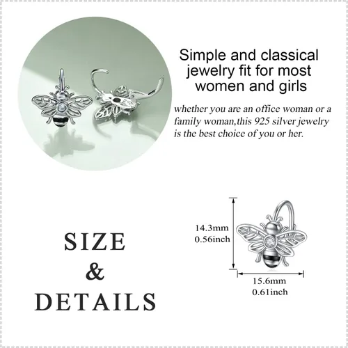 Vista 4 de Aretes de plata de ley con diseño de abeja, chapados en oro, aretes colgantes con cierre de palanca para mujeres, regalos de joyería para mujeres