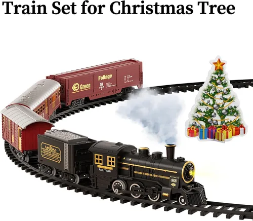 Vista 4 de TEMI Juego de tren para niños de 3 a 12 años, locomotora eléctrica clásica con vapor, luz y sonidos, modelo recargable, kit de trenes de juguete