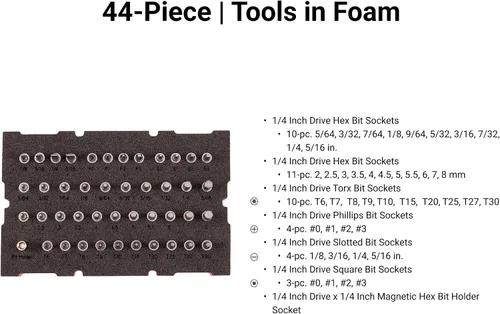 Vista 2 de TEKTON Juego de dados de broca, 44 piezas SHB90700 Hex, Torx, Phillips, Slotted, Square Bits, Mini Stacking Toolbox