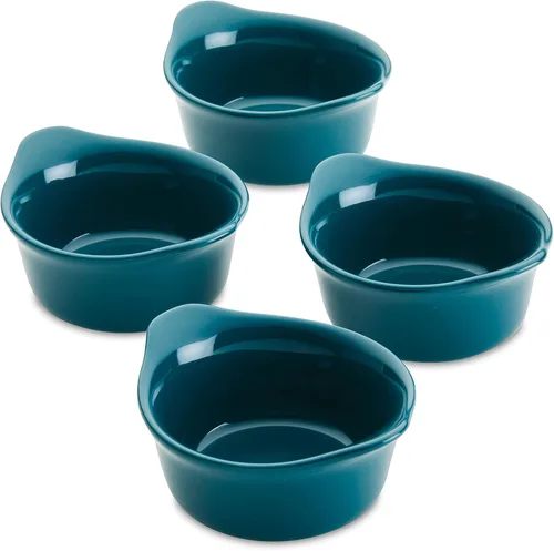 Vista 12 de Rachael Ray Solid Glaze Ceramics - Juego de ramequines redondos/taza de inmersión, 4 piezas, color verde azulado
