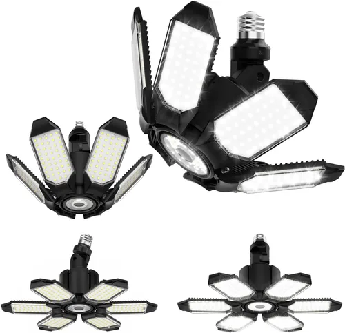 Vista 13 de Adiding - Luz LED de garaje giratoria, iluminación brillante de techo de tienda de sótano, accesorio de bahía con 6 paneles ajustables, base
