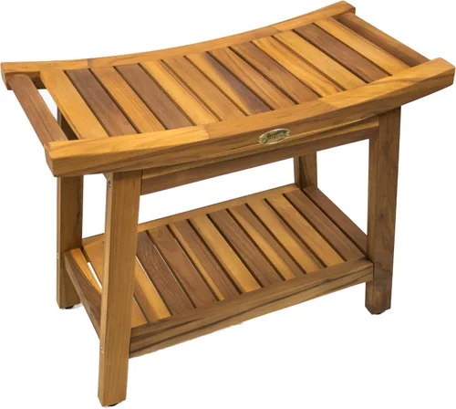Vista 12 de EcoDecors Banco de teca para ducha de 18 pulgadas, banco de ducha de madera de teca impermeable, asiento de baño con estante, capacidad de 300