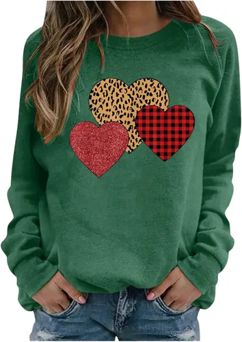 Vista 90 de Sudadera de manga larga con estampado de leopardo y corazón para mujer, para el día de San Valentín, sin botones, para niñas, regalos