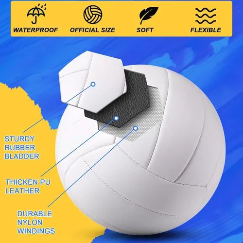 Vista 3 de Jexine Autograph - Pelota de voleibol blanca en blanco, tamaño oficial 5, pintura de bricolaje, pelota de voleibol lisa con bomba de aguja