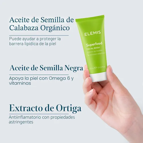 Vista 6 de ELEMIS Superfood Facial Wash Gel prebiótico diario revitalizante limpia, nutre y equilibra suavemente la piel para una tez fresca y brillante