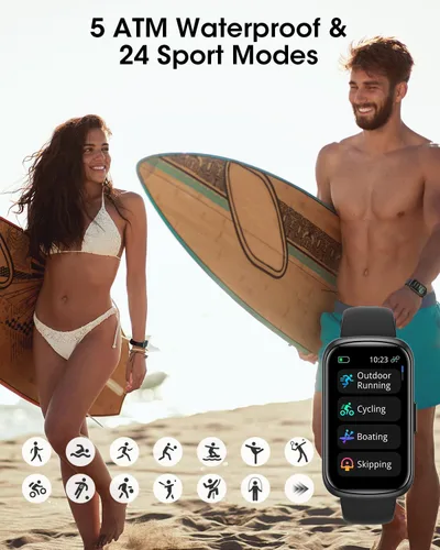 Vista 3 de Rastreador de salud y fitness para hombres y mujeres: reloj inteligente con monitor de ritmo cardíaco 24H, oxígeno en sangre, rastreador de sueño