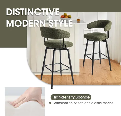 Vista 6 de Glitzhome Juego de 2 taburetes de bar giratorios de 31.5 pulgadas de altura de asiento, modernos taburetes de bar de tela verde cazador de mediados