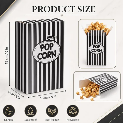 Vista 2 de Xinnun 300 cajas de papel para palomitas de maíz, 1 onza, a prueba de aceite, desechables, a rayas, contenedores, soportes de papel a prueba