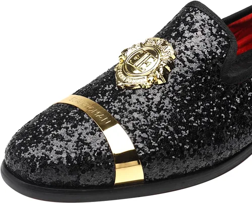 Vista 4 de ELANROMAN Mocasines con purpurina para hombre, estilo Oxford, a la moda, casual, para bodas, fiestas, graduaciones