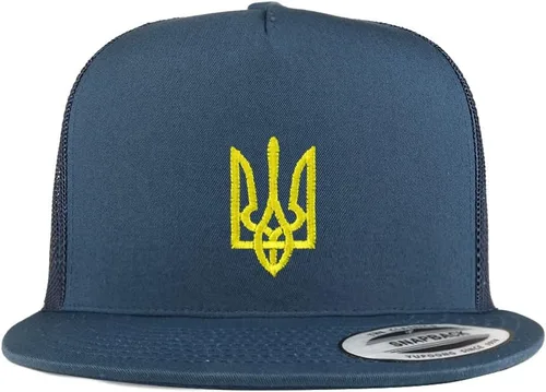 Vista 3 de Trendy Apparel Shop Gorra de camionero bordada con símbolo nacional ucraniano de 5 paneles Negro
