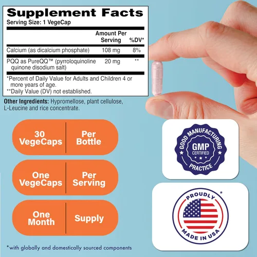 Vista 2 de Health Thru Nutrition PQQ 20 mg 30 porciones de pirroloquinolina quinona como PureQQ Promueve la biogénesis mitocondrial Certificado vegano