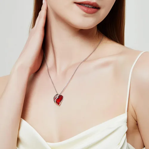 Vista 8 de AiliFe Collares con colgante de corazón de amor, chapado en oro blanco de 14 quilates, collar con colgante de corazón para mujer, collar