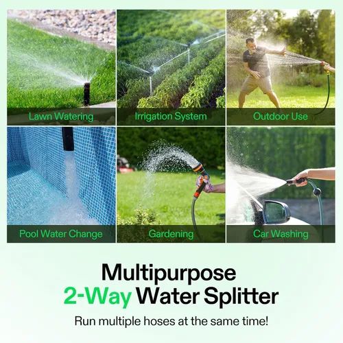 Vista 7 de VIVOSUN Divisor de manguera de jardín de 2 vías resistente, conector de manguera de agua de doble vía mejorado altamente duradero, adaptador