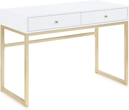 Vista 14 de BELLEZE moderna mesa de tocador, mesa de maquillaje o escritorio para oficina en casa, computadora, portátil, para escribir, con dos cajones de Negro