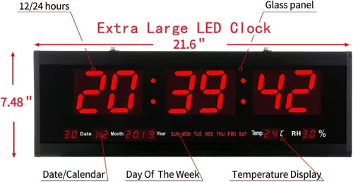 Vista 2 de Rsobl Reloj de pared digital LED de gran tamaño de 21.6 pulgadas, pantalla grande con temperatura interior, fecha y día de la semana, reloj