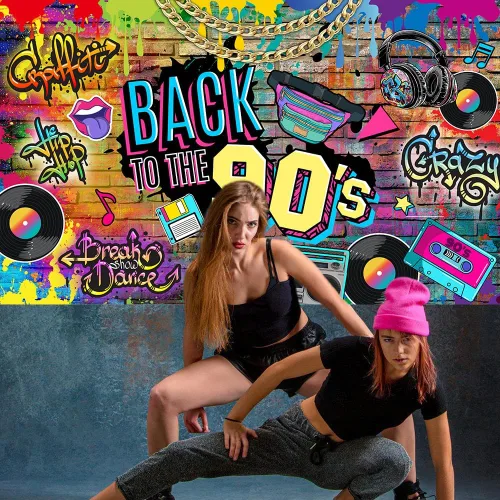 Vista 4 de AIBIIN Telón de fondo de los años 90, telón de fondo de los años 90, pared de ladrillo de graffiti de hip hop, fondo retro de radio, fondo de moda