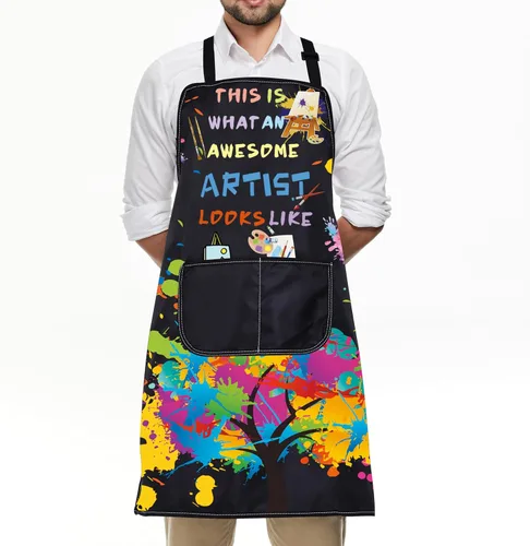 Vista 6 de FUSTMW Delantales de pintor de artistas, delantales con bolsillos, delantales de pintor, regalo para amantes del arte, regalos para profesores