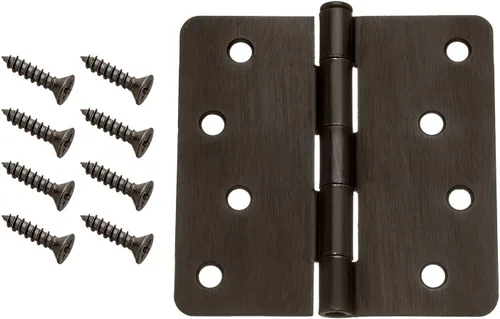Vista 3 de Dynasty Hardware Bisagras de puerta de 4 pulgadas, esquina de radio de 1/4 pulgadas, bronce aceitado, paquete de 2