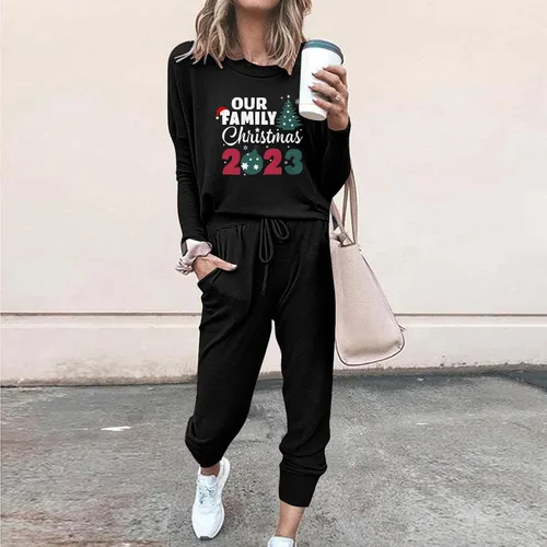 Vista 2 de Comigeewa Chándal dos piezas Navidad para mujer estampado de manga larga jersey camisas pantalones deportivos 2 piezas