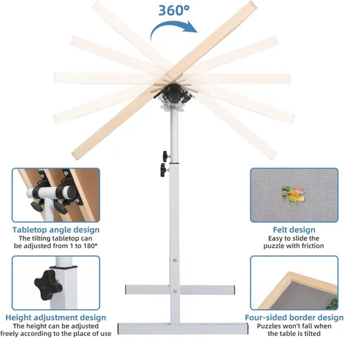 Vista 4 de Fanwer - Mesa de rompecabezas ajustable con patas, mesas de rompecabezas de altura ajustable de 34 x 26 pulgadas para adultos, tablero