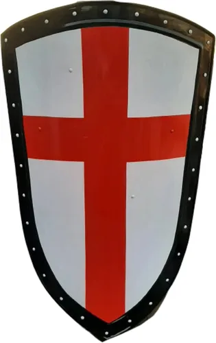Vista 8 de Escudo medieval de caballero de la Cruz Roja, escudo de guerrero templario de 30 pulgadas, calibre 18, escudo de armadura para cosplay, juego