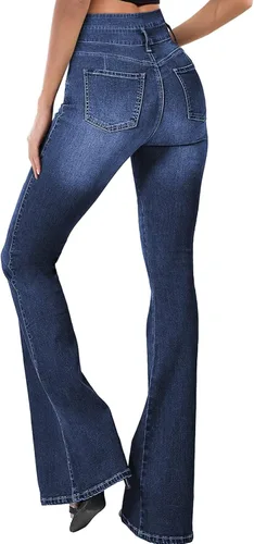 Vista 2 de Sidefeel Pantalones de mezclilla acampanados destruidos de cintura alta para mujer