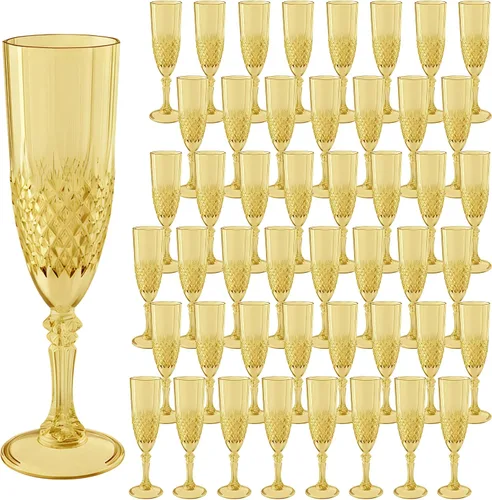 Vista 21 de Copas de champán de plástico, copas de champán a granel, copas de vino acrílicas reutilizables irrompibles para bodas, despedidas de soltero, Ámbar