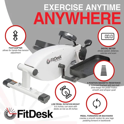 Vista 5 de FitDesk Under Desk Bike Exercise Machine, Compact Magnetic Pedal Exerciser, Mini Elliptical, Quiet Seated Cardio Trainer for Home Office Workouts