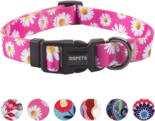 Vista 12 de Collar de perro suave ajustable: estampado de flores rosadas, multicolor, lindos patrones para mascotas, talla XS, pequeña, mediana y grande