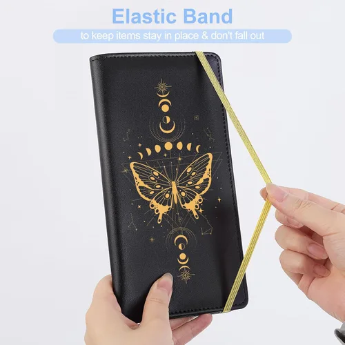 Vista 4 de Funda para chequera personal, cartera RFID con soporte para bolígrafo y divisor de plástico transparente integrado para cheques duplicados, Negro