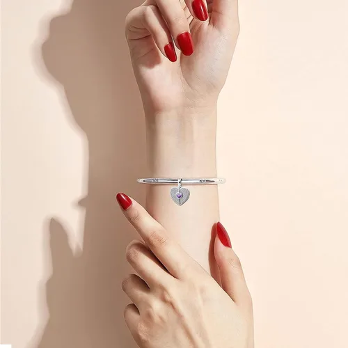 Vista 4 de KunBead Collar con dije de piedra natal de corazón que se puede abrir para hija, compatible con pulseras Pandora