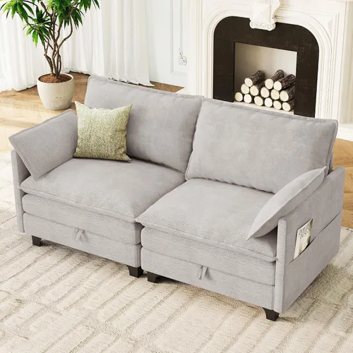 Vista 29 de Sofá modular moderno en forma de L de 106 pulgadas, sofá nube de felpilla con otomana de almacenamiento, sofás de asiento profundo con bolsillo Verde