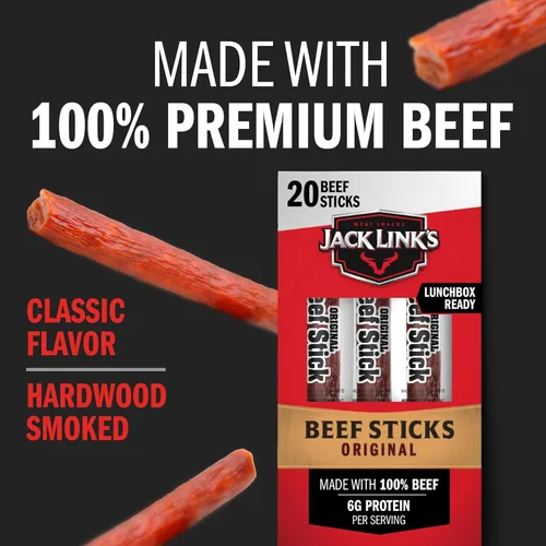 Vista 3 de Jack Link's Palitos de ternera, Original – Bocadillo de proteínas, palito de carne con 0.23 oz de proteína, hecho con 100% carne de res, palitos