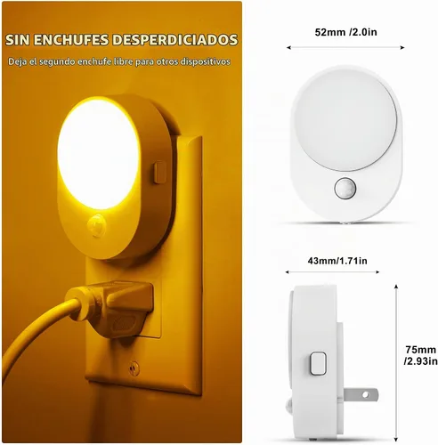 Vista 5 de L LOHAS LED Luz nocturna con sensor de movimiento, paquete de 2 luces nocturnas enchufables a la pared, sensor de movimiento y sensor de atardecer a