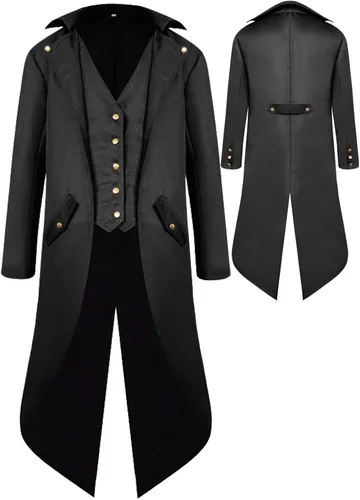 Vista 3 de Chaqueta renacentista steampunk para hombre, disfraz de Halloween para hombre, chaqueta retro pirata victoriana gótica medieval, abrigo vintage