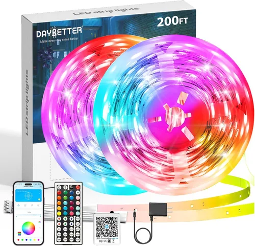 Vista 9 de DAYBETTER Tira de luces LED de 50 pies, sincronización de música, tiras de luz LED RGB con control remoto y aplicación, luces LED que cambian