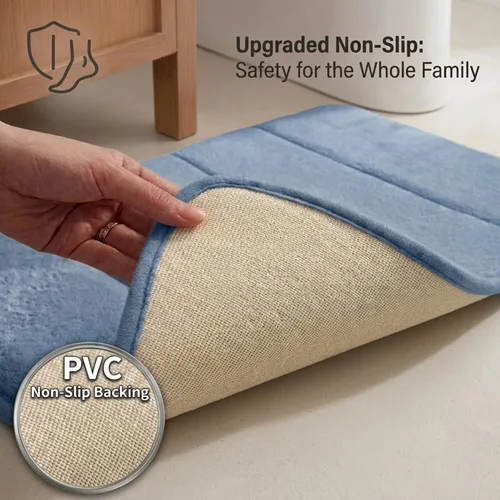 Vista 5 de Juego de 2 alfombras de baño de espuma viscoelástica, súper suaves, absorbentes, de secado rápido, alfombras de baño de espuma viscoelástica