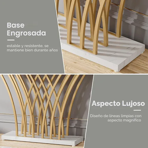 Vista 7 de Tribesigns - Mesa consola dorada de 59 pulgadas, mesa moderna de entrada con base de metal en forma de cuadrícula para entrada, pasillo, entrada