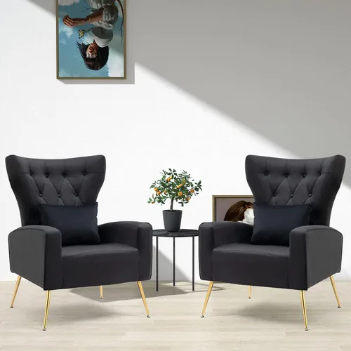 Vista 36 de ZJhome Sillas Modernas para Sala de Estar de Terciopelo Silla de Acento Sillón con Almohada Lumbar, Sillas de Dormitorio de Respaldo Alto Silla