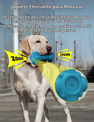 Vista 2 de SCHITEC - Juguete masticable para perros con sonido, hueso de goma natural resistente y duradero con cepillo de dientes, indestructible