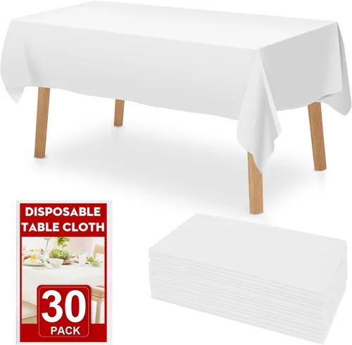 Vista 18 de RowinsyDD Paquete de 30 manteles de plástico negro desechables, 54 x 108 pulgadas, manteles de plástico para mesas rectangulares, mantel desechable