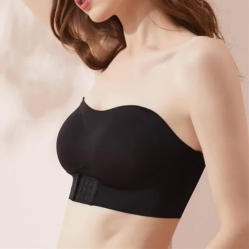 Vista 4 de Sujetador adhesivo sin tirantes para mujer, sin tirantes, con hebilla frontal, sin tirantes, sin alambre, sin deslizamiento, invisible push-up